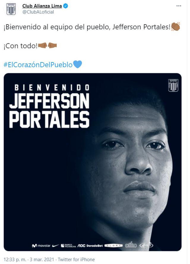 Portales es nuevo jugador de Alianza Lima.