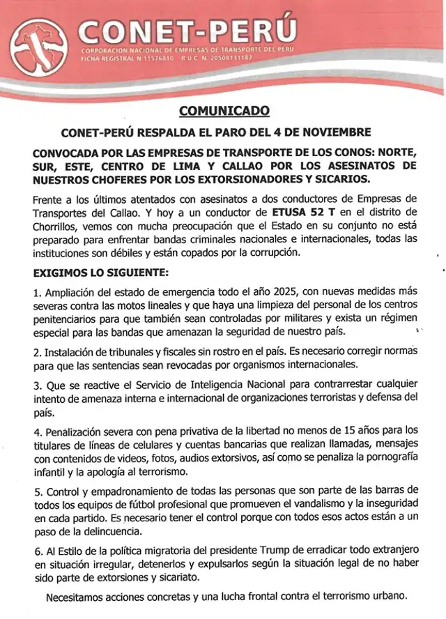 Conet Perú pidió más medidas al Gobierno de José Jerí. Conet Perú pidió más medidas al Gobierno de José Jerí.