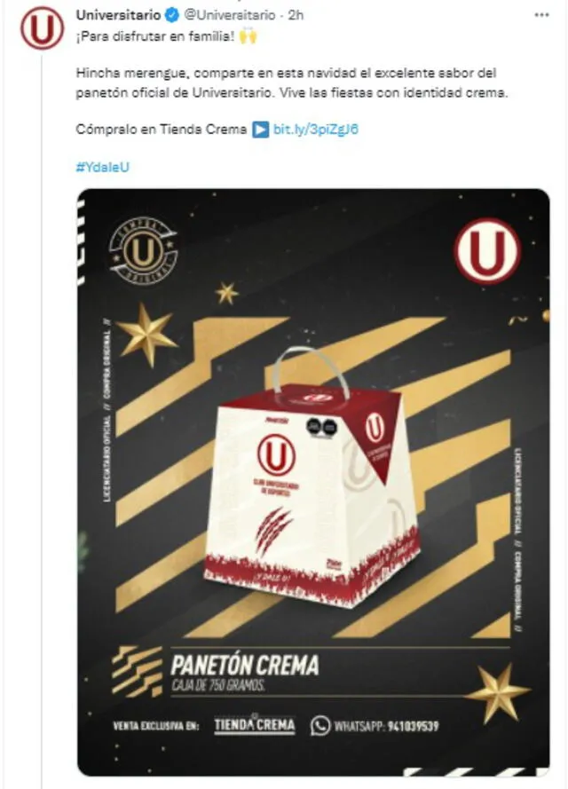 Universitario presentó su panetón parta la Navidad.