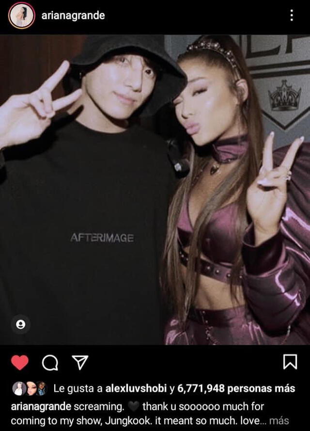 Post de Ariana Grande sobre Jungkook de BTS. Foto: Instagram