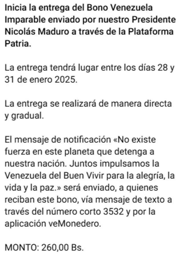 Anuncio del Bono Venezuela Imparable. Foto: Canal Patria Digital   