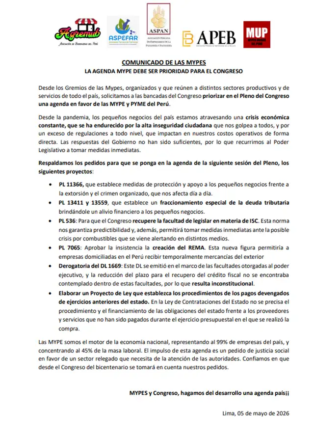 Comunicado de las MYPES.