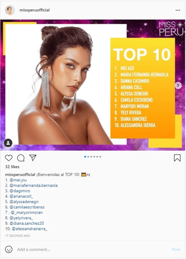 Miss Perú determina a las top 10 concursantes. Foto: captura de Instagram/Miss Perú