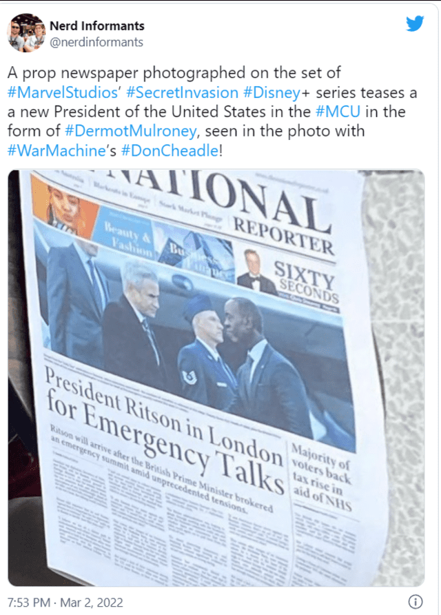 Periódico de Secret invasion muestra al nuevo presidente de EE.UU. en el UCM. Foto: Twitter