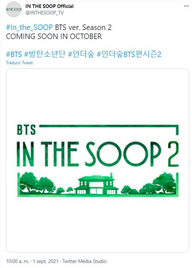 Es oficial. BTS vuelve a In the Soop. Foto: Twitter