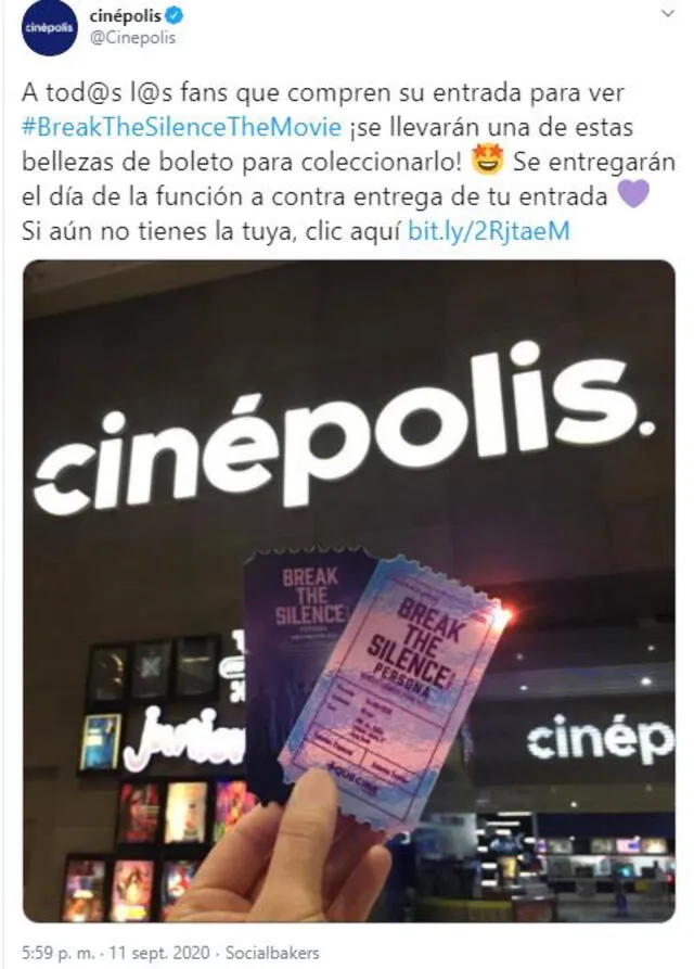Cinepolis México entregará entradas personalizadas. Foto: Twitter