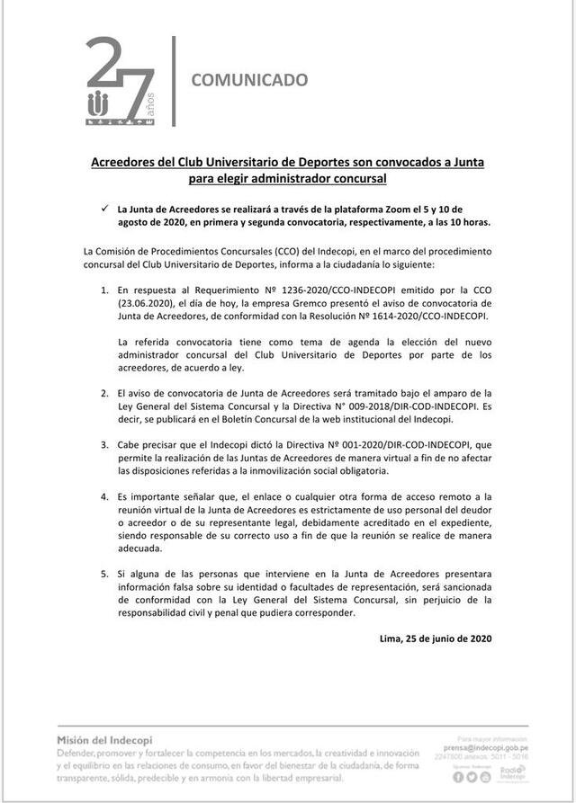 Universitario: Acreedores ‘cremas’ son convocados a Junta para elegir administrador concursal | Carlos Moreno | Gremco