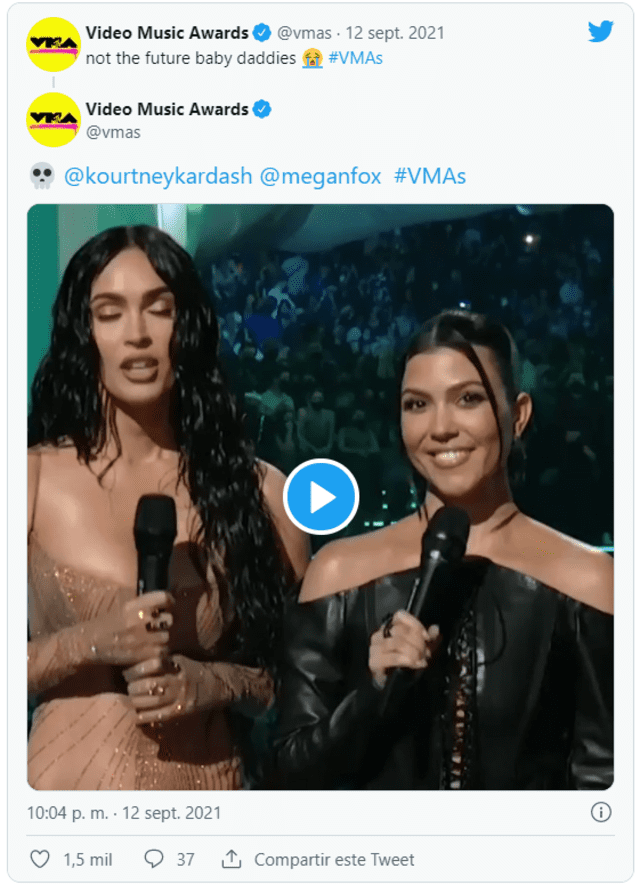La cuenta oficial de los VMAs compartió el momento con sus seguidores. Foto captura de Twitter.PNG