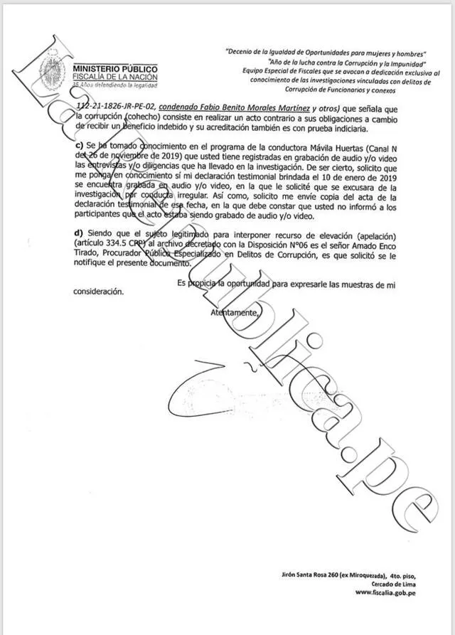 Pedro Chávarry: Pérez pide que se apele por investigacion sobre deslacrado de oficinas