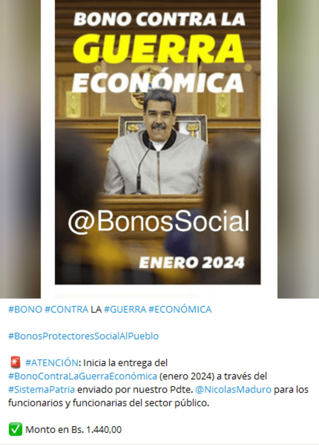 Nuevo Bono de la Patria de 1440 bolívares: COBRA HOY este subsidio mediante Sistema Patria | bono de Guerra económica enero 2024 | Nuevo monto Bono de Guerra | Nicolás Maduro | Protectores Social al Pueblo