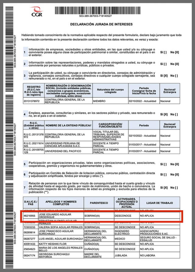 César Aguilar mintió al señalar en su declaración jurada que desconoce las actividades de su sobrino, según H13. Foto: Hildebrandt en sus trece. 