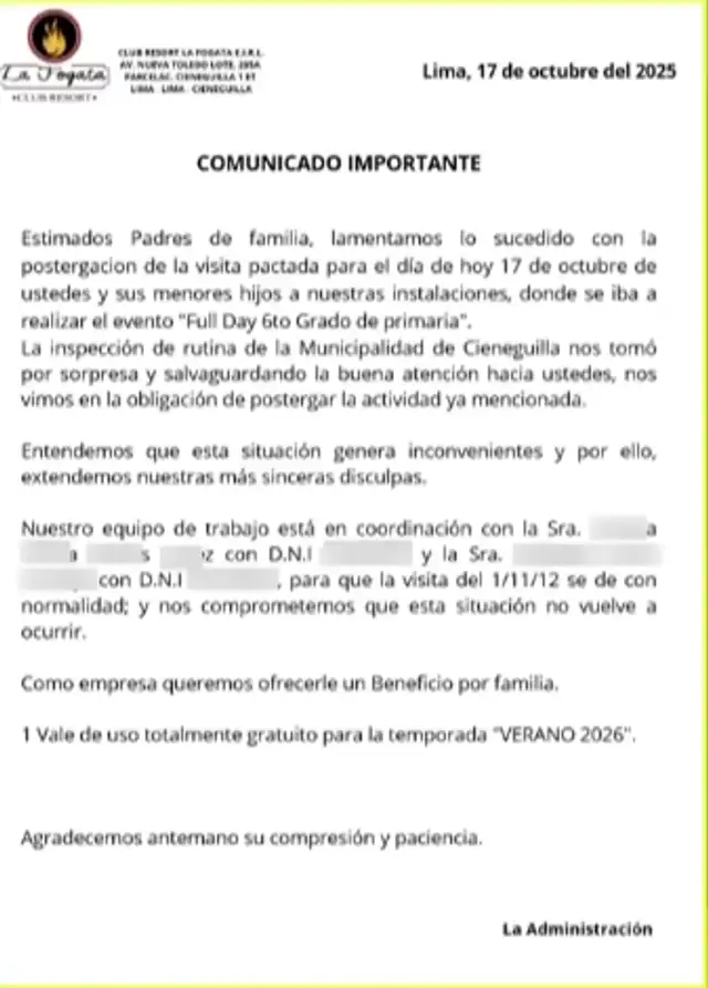 Comunicado falso. Foto: Difusión. Comunicado falso. Foto: Difusión.