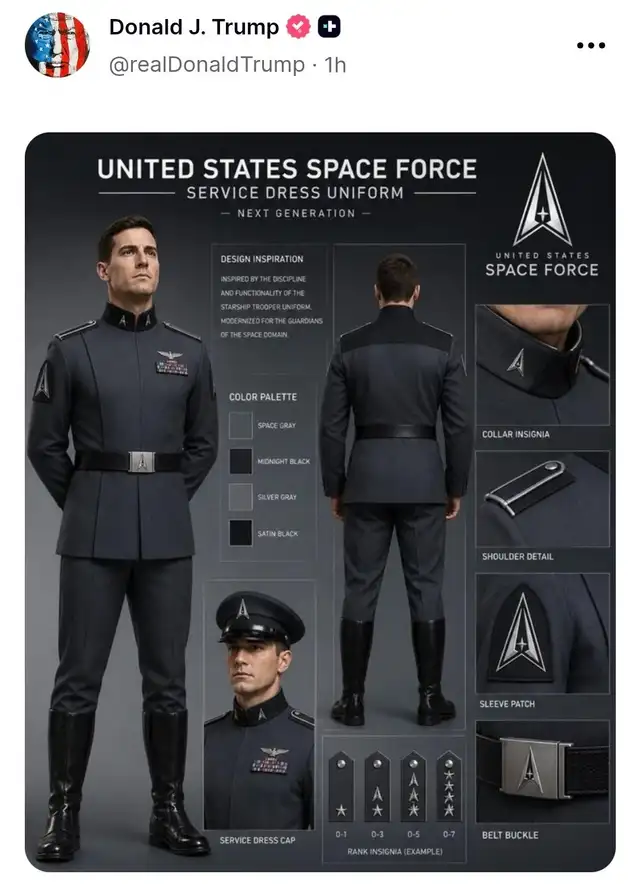 Posible diseño de Fuerza Espacial de EE. UU. presentado por el presidente Trump. Posible diseño de Fuerza Espacial de EE. UU. presentado por el presidente Trump.