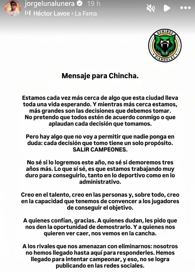 Pronunciamiento de Jorge Luna tras el fichaje de Jean Deza. Composición LR. Instagram Pronunciamiento de Jorge Luna tras el fichaje de Jean Deza. Composición LR. Instagram