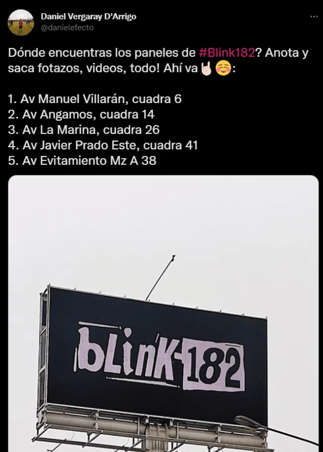 Usuario reporta en qué zonas vio anuncios de Blink-182