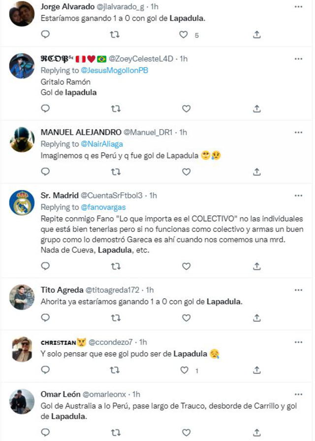 Comentarios de Twitter sobre Lapadula. Foto: captura