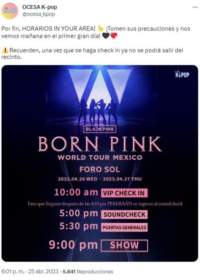 Horarios del concierto BLACKPINK en México. Foto: captura/Twitter   