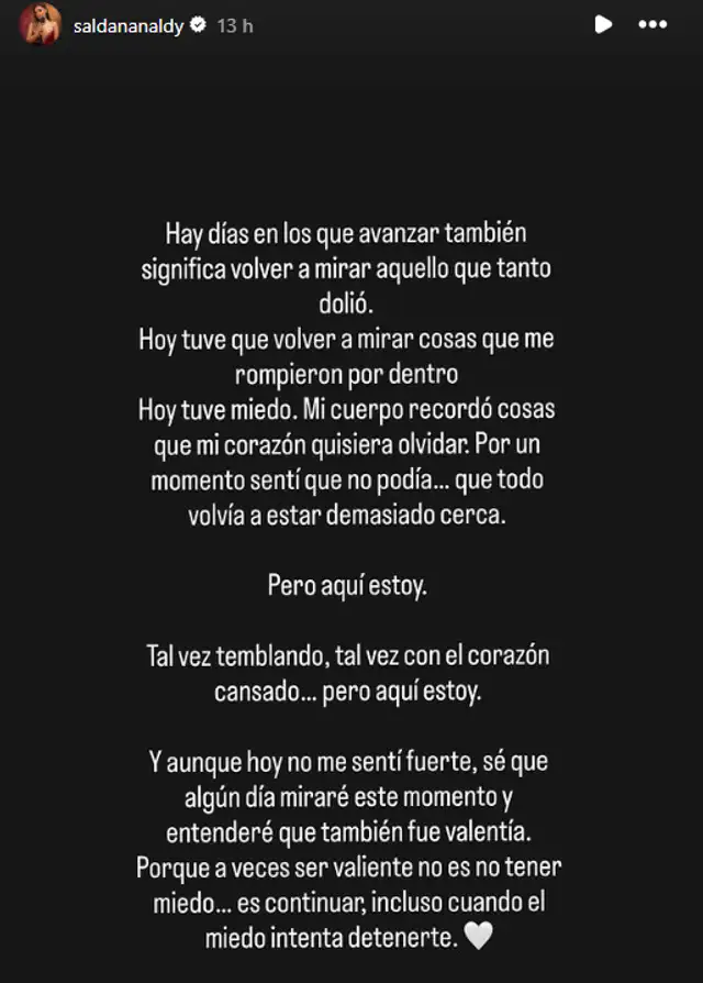 Mensaje de Naldy Saldaña en sus redes sociales. Foto: Instagram.  