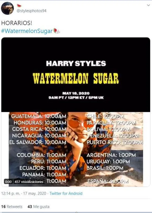 'Watermelon Sugar’ de Harry Styles. Foto: Twitter