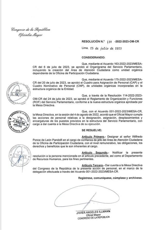  Designación de Wilfredo Ponce de León. Fuente: La República   