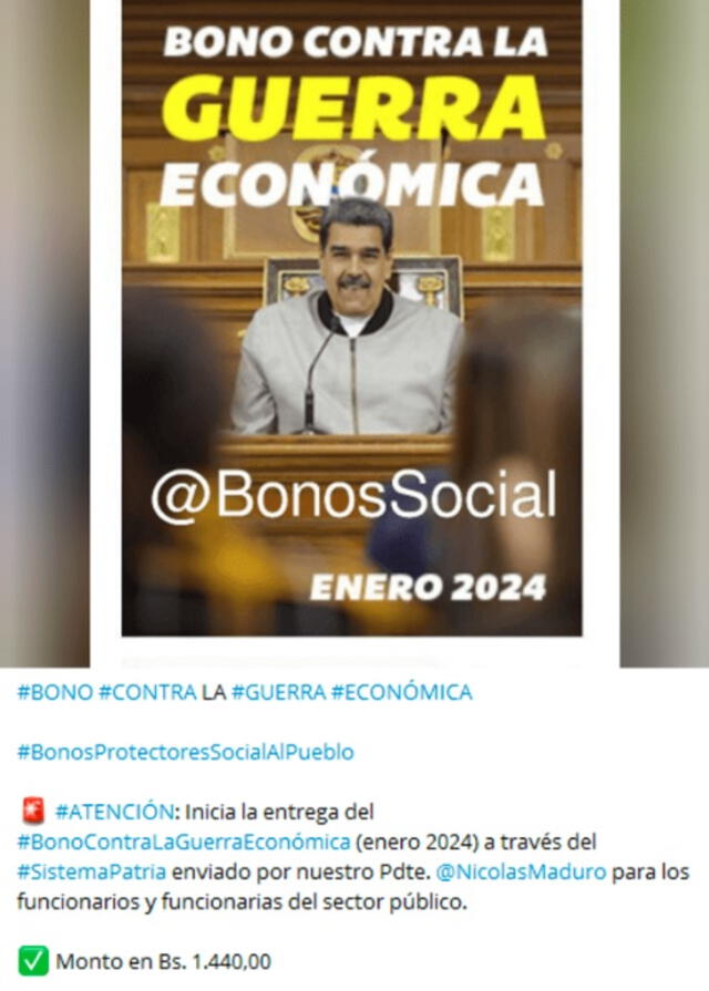 El gobierno también le entrega el Bono de Guerra a los jubilados y pensionados. Foto: Canal Patria Digital   