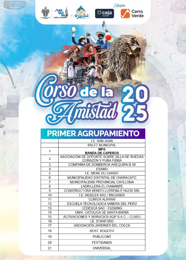 Lista oficial de las agrupaciones del Corso de la Amistad Arequipa. Foto: Municipalidad de Arequipa    