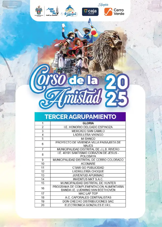  Lista oficial de las agrupaciones del Corso de la Amistad Arequipa. Foto: Municipalidad de Arequipa    