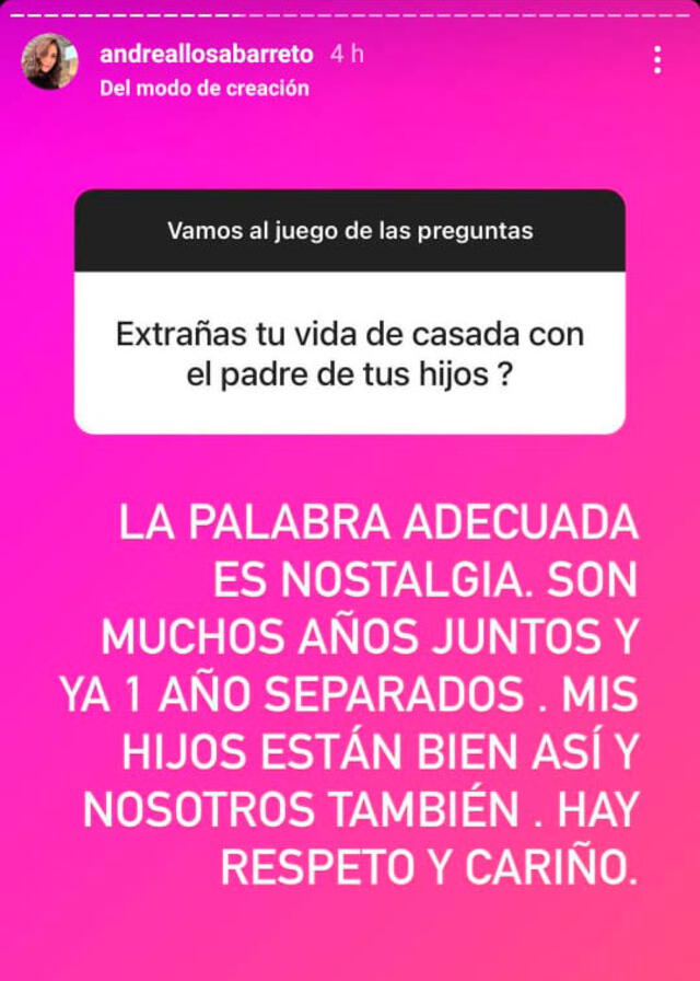 17.4.2022. Andrea Llosa responde a usuario sobre cómo se siente a un año de su separación. Foto: captura Instagram