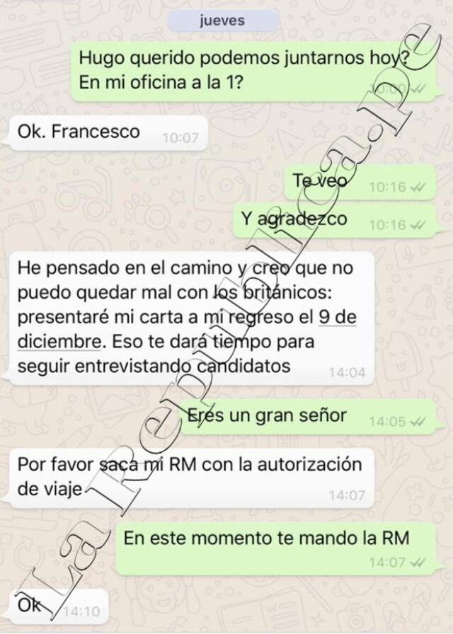 Chat entre Petrozzi y Coya.