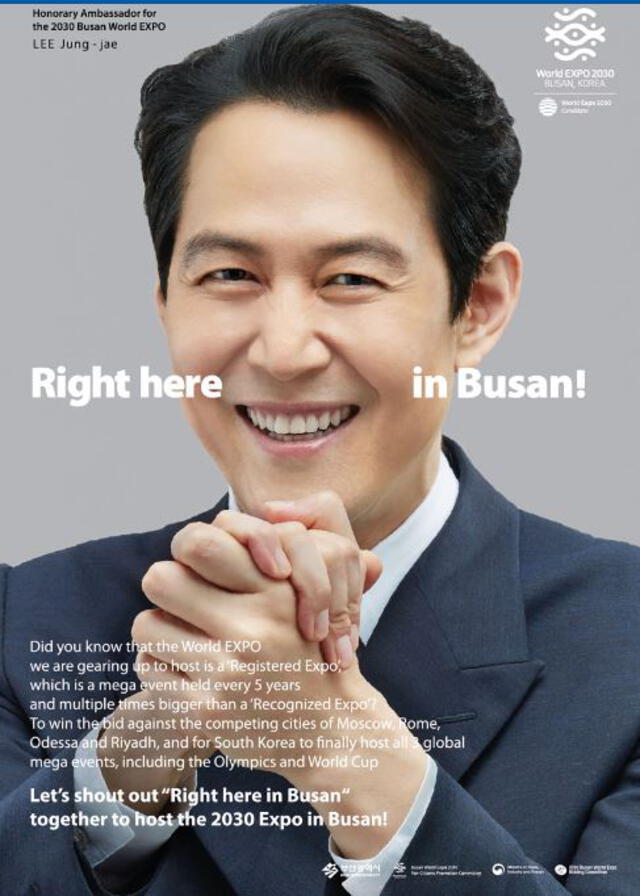 Lee Jung Jae es embajador honorario de Busan World Expo 2030. Foto: Busan city