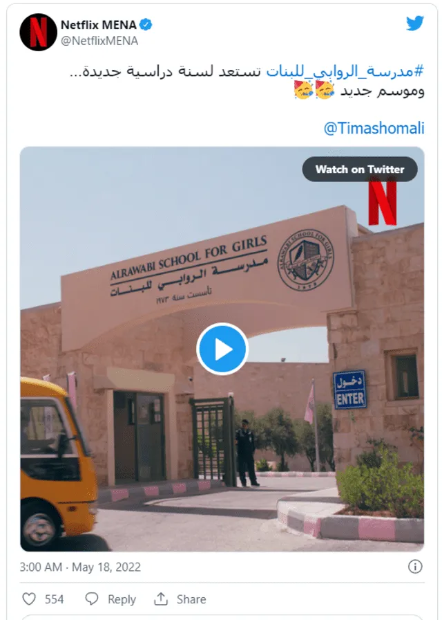 Netflix anuncia la segunda temporada de "Escuela para Señoritas de Al Rawabi". Foto: Twitter