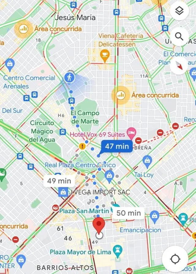 En Google Maps puedes ver rutas libres, con moderado y alto tráfico