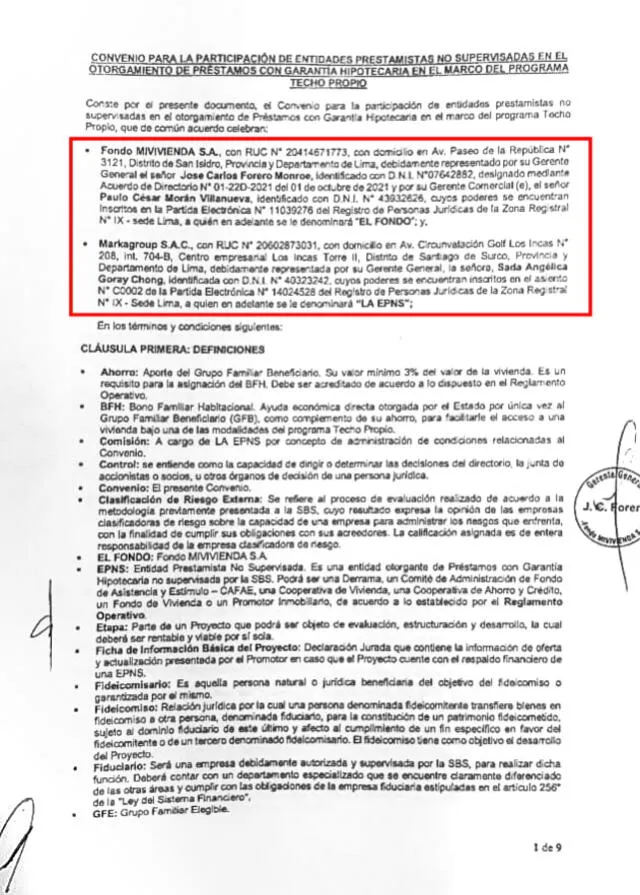  Convenio entre el Fondo Mivivienda y Marka Group. Fuente: La República   