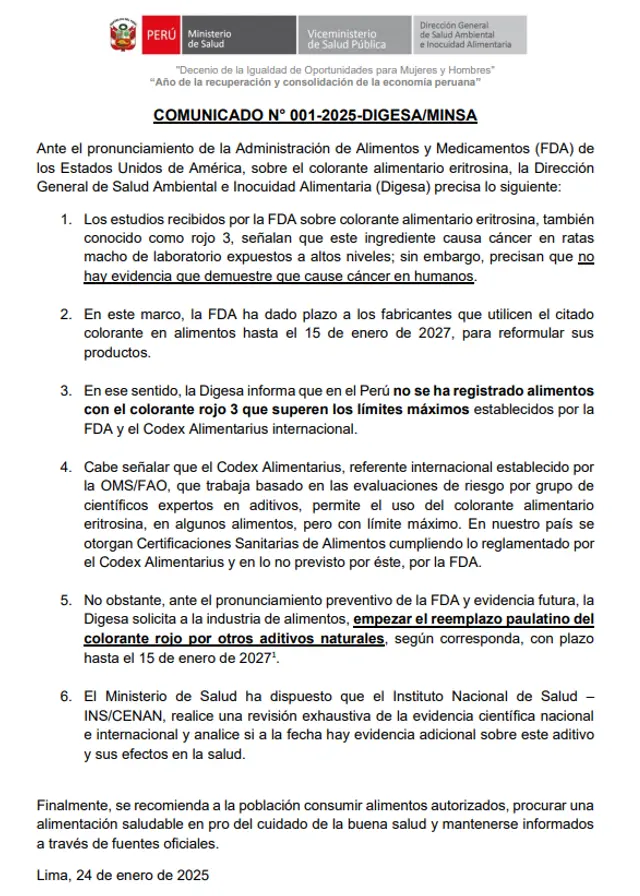 Comunicado de DIGESA.   