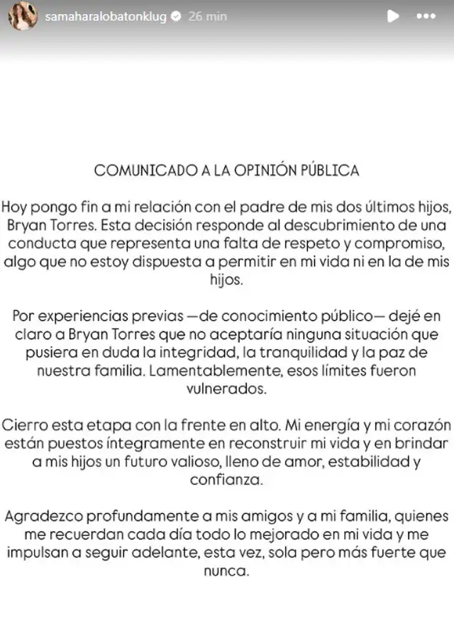 Comunicado de Samahara Lobatón Comunicado de Samahara Lobatón
