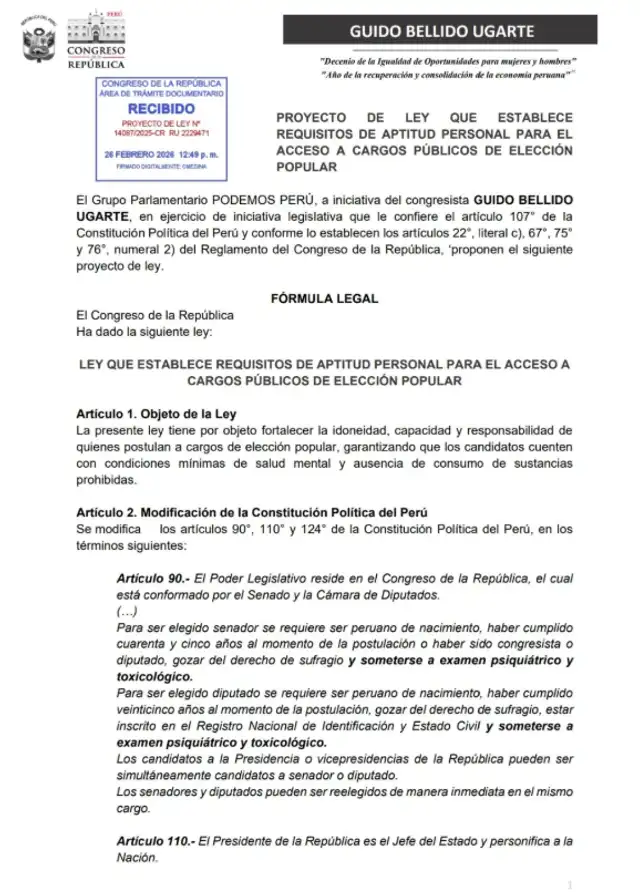 El congresista Guido Bellido presentó la ley que establece requisitos de aptitud personal. Foto: X El congresista Guido Bellido presentó la ley que establece requisitos de aptitud personal. Foto: X