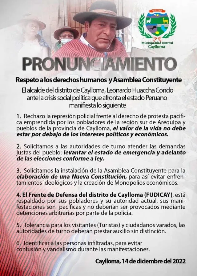 Pronunciamiento Municipalidad de Caylloma.