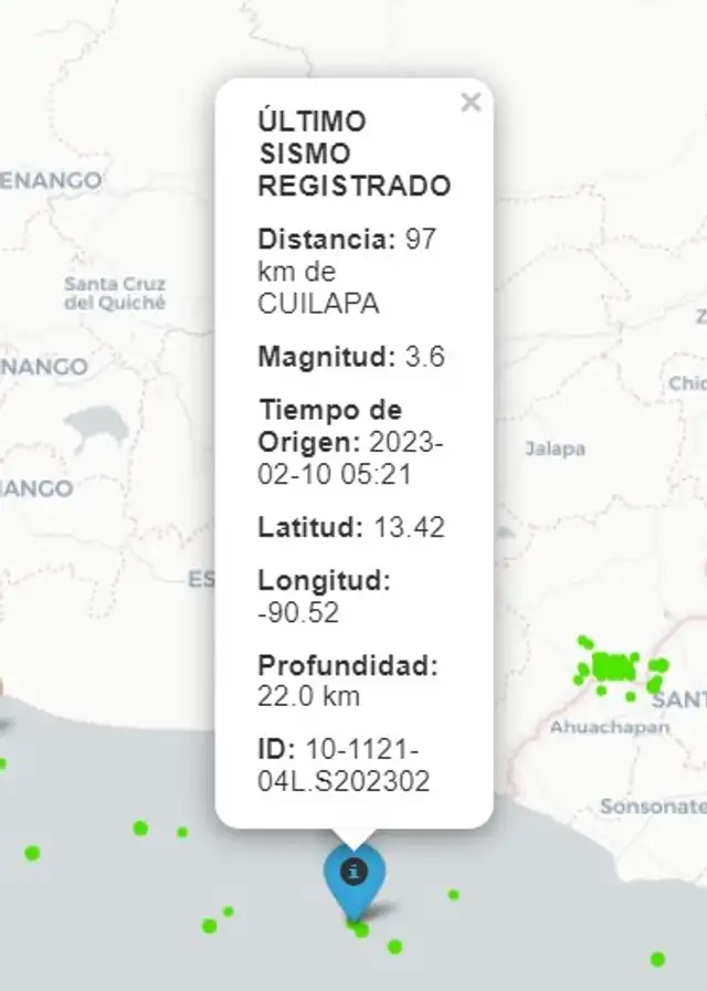  Último sismo registrado en Guatemala hoy, 10 de febrero. Foto: Insivumeh   