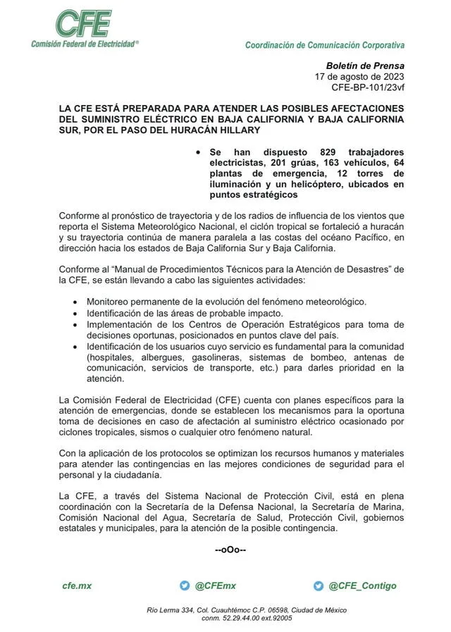 La Comisión Federal de Electricidad en México ha anunciado estrategias. Foto: CFEmx@   