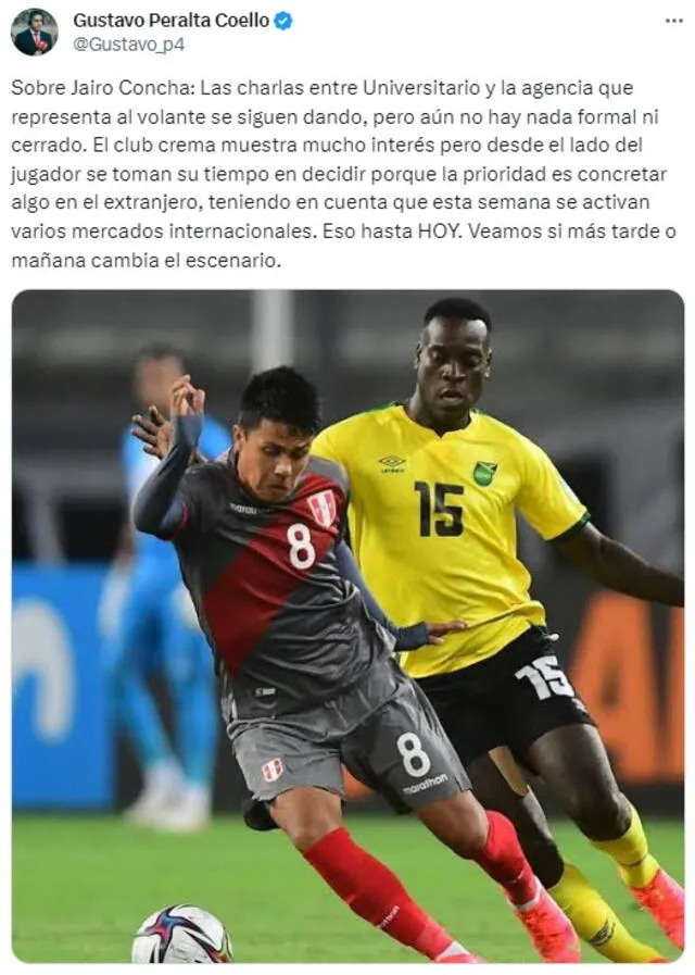 Tuit de Gustavo Peralta sobre Jairo Concha. Foto: captura de X   