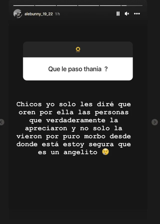  Mensaje de la amiga de Thaina Fields en Instagram tras el fallecimiento de la actriz. Foto: alebynny_19_22/Instagram 