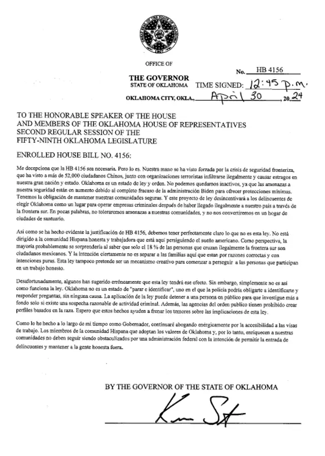 Esta es la ley de Kevin Stitt que entró en vigor en Oklahoma: permite el arresto de migrantes en situación irregular
