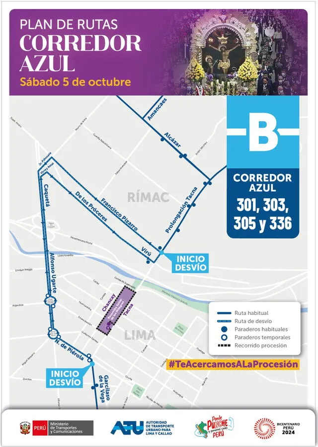  Plan de rutas del corredor Azul    