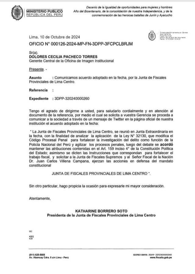  Comunicado de los Fiscales Provinciales de Lima Centro. Foto: Difusión.   