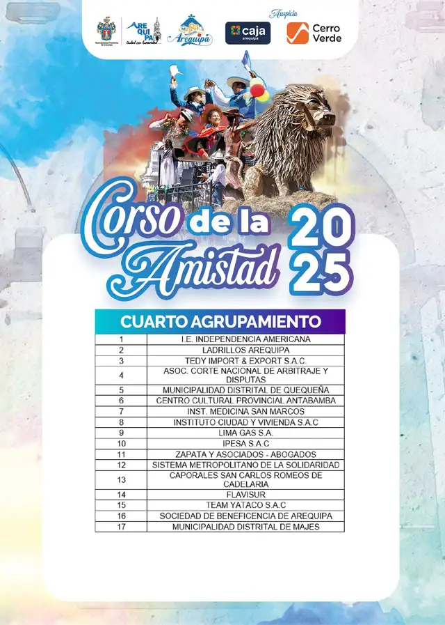  Lista oficial de las agrupaciones del Corso de la Amistad Arequipa. Foto: Municipalidad de Arequipa    