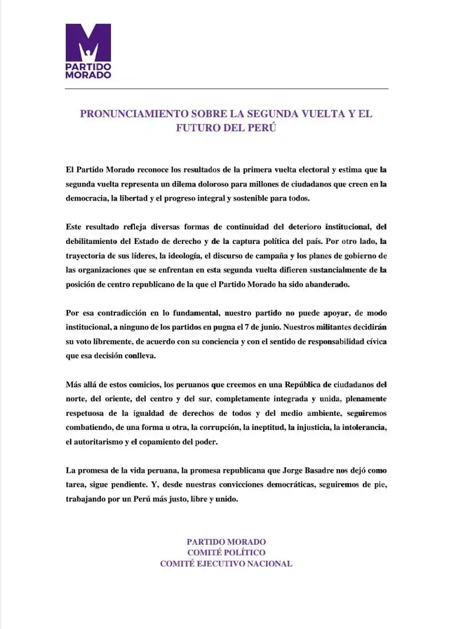 Comunicado del Partido Morado Comunicado del Partido Morado