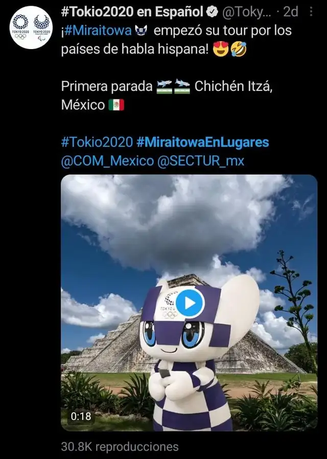 Miraitowa: Mascota de Tokyo 2020 en México. Foto: Twitter