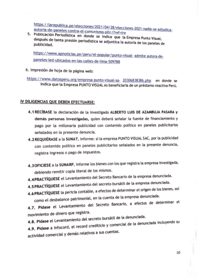 Parte de la denuncia.