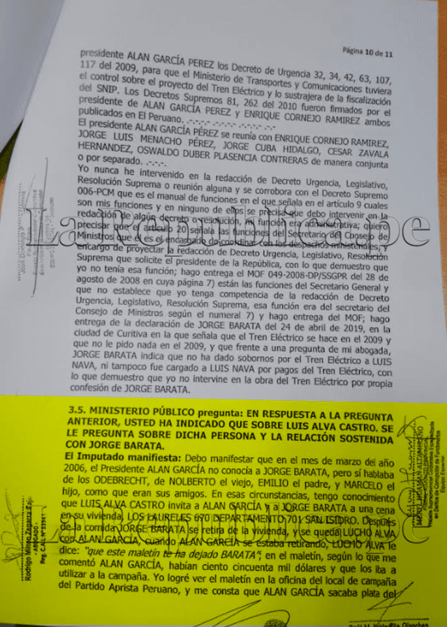 Documento de la declaración de Luis Nava Guibert.