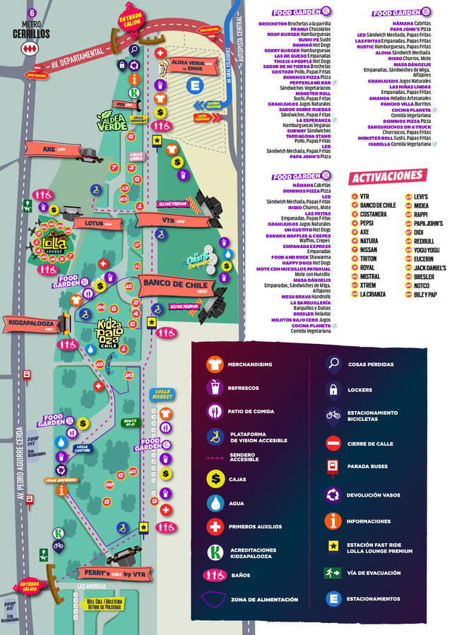 Mapa de distribución de espacios para el Lollapalooza Chile 2020. Foto: Twitter